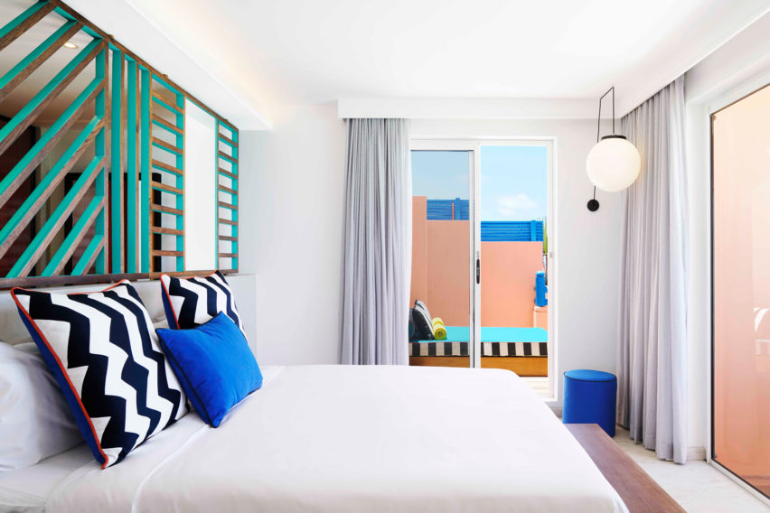 Interiors of SALT of Palmar hotel, Mauritius, by Camille Walala