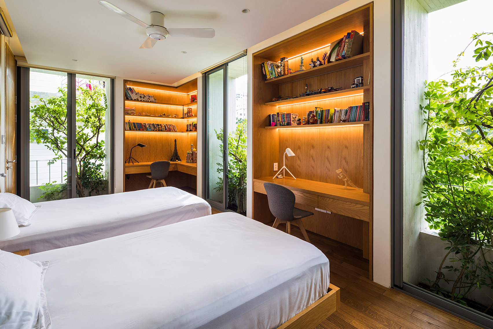 Bedroom in Stepping Park House by Vo Trong Nghia in Ho Chi Minh City, Vietnam