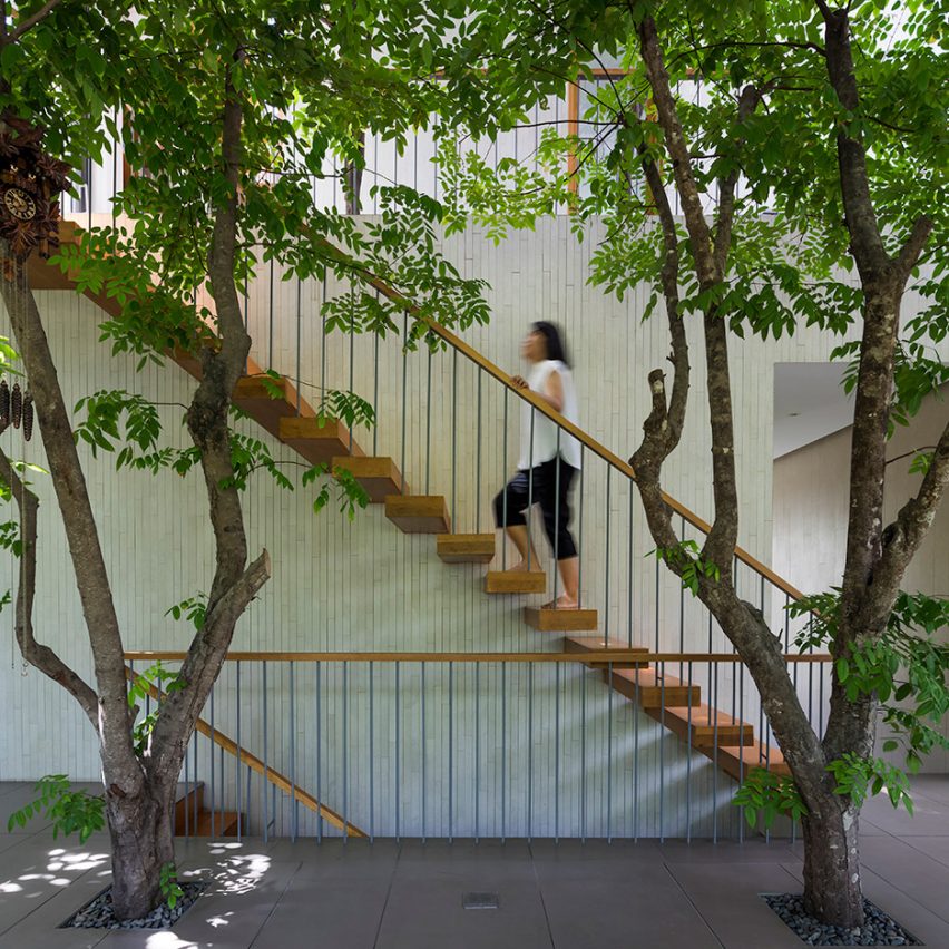 Staircase inside of Stepping Park House by Vo Trong Nghia in Ho Chi Minh City, Vietnam