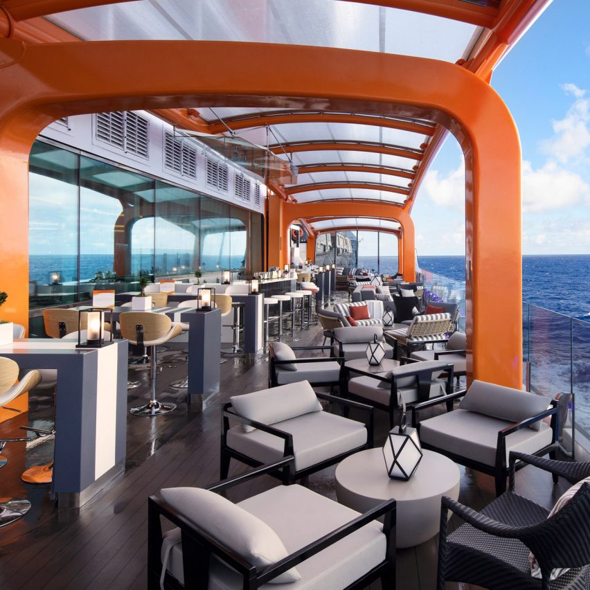 Kelly Hoppen-designed cruise ship features a moving cantilevered exterior deck