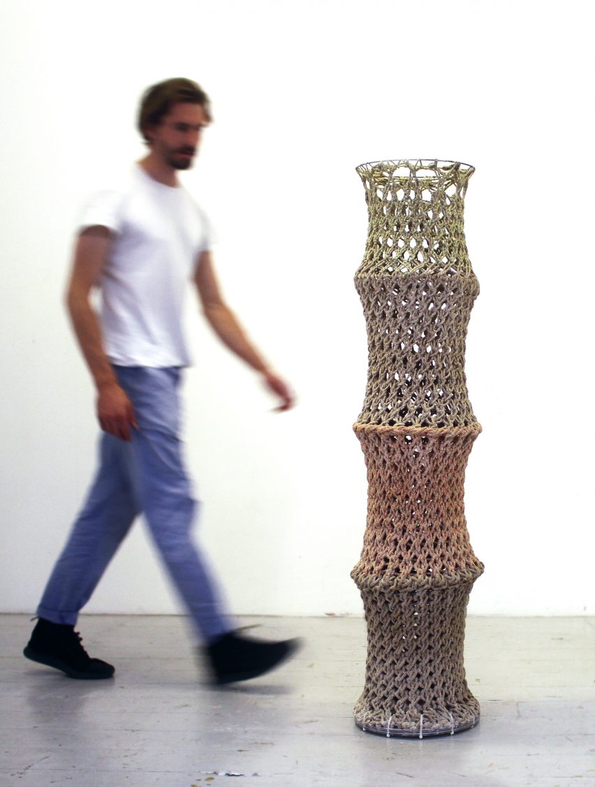 Bastian Beyer develops textile tectonics by calcifying knitted structures