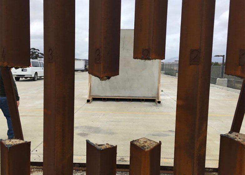 Steel-slat Mexican border prototype sliced by saw