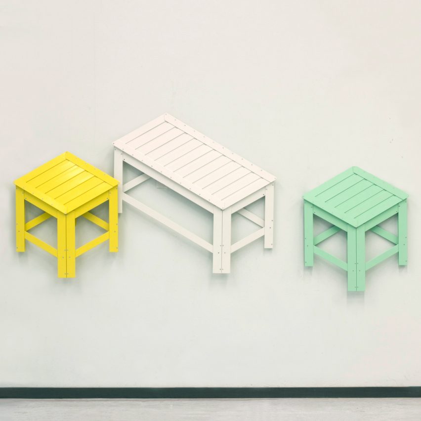 Jongha Choi designs De-Dimension foldable furniture based on 2D perspective drawings