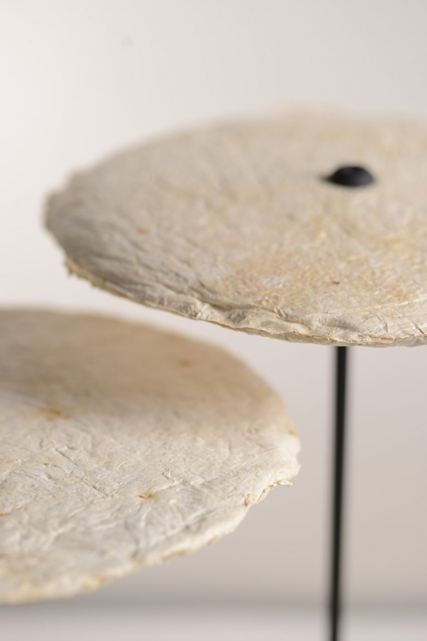Nir Meiri makes sustainable lamp shades from mushroom mycelium