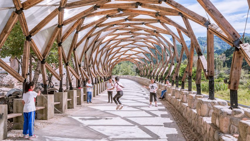 LUO Studio's Luotuowan Pergola reuses wood salvaged from traditional houses