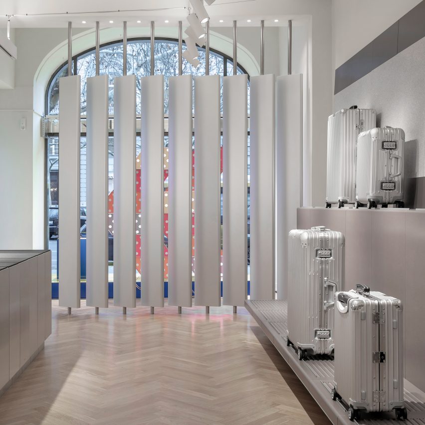 Aluminium defines interiors of Rimowa's Berlin boutique by Universal Design Studio