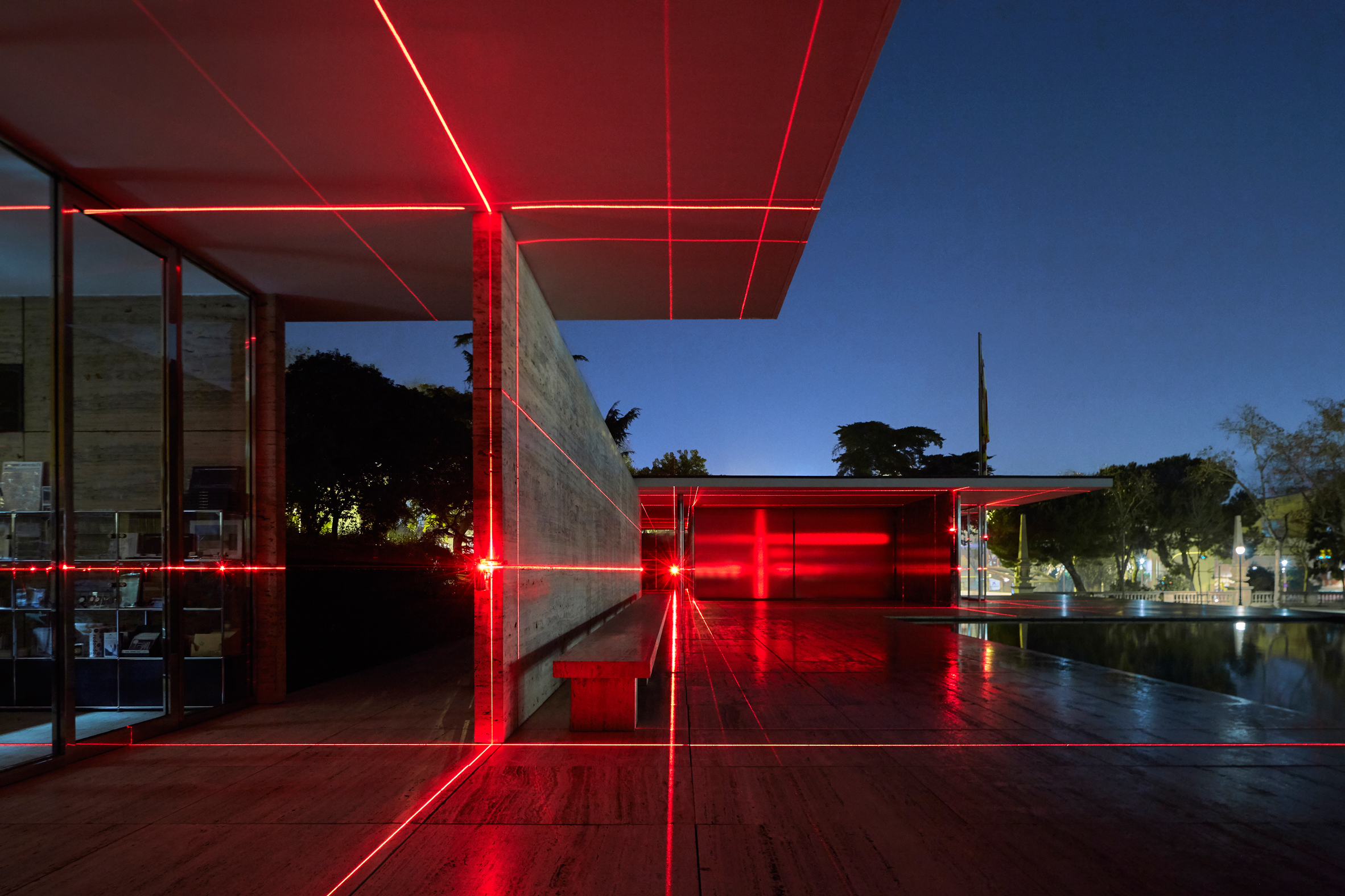 Geometry of Light installation at Barcelona Pavilion by Luftwerk and Iker Gil