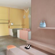 Pastel partitions divide the Imarika boutique in Milan