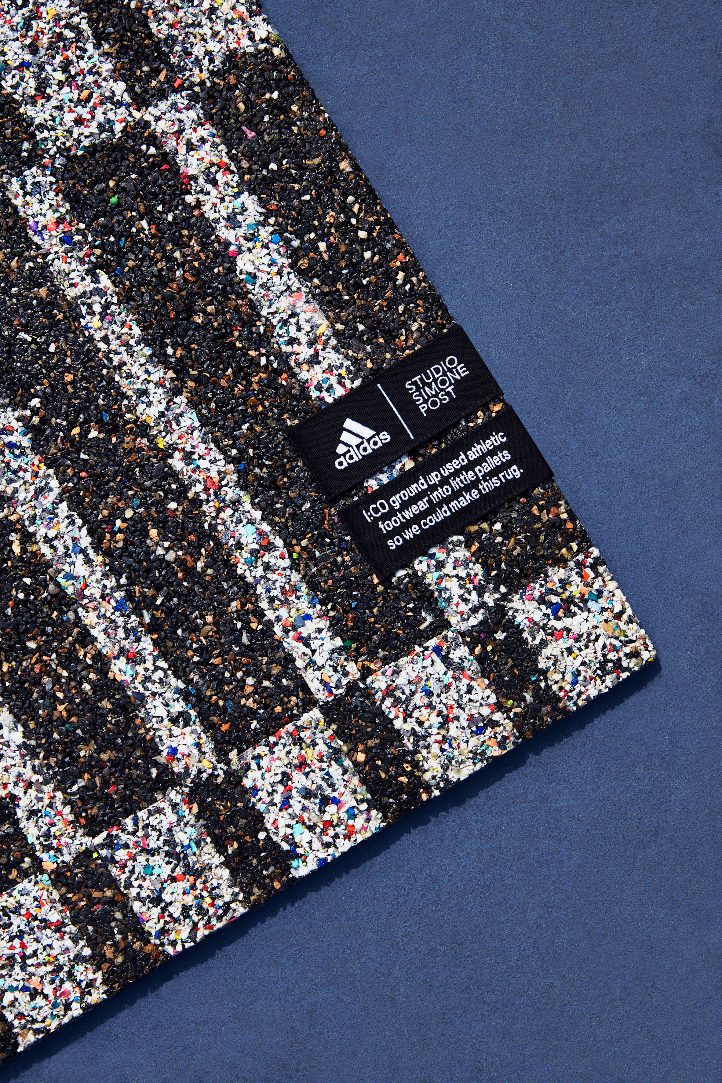 Simone Post makes rugs from recycling old Adidas trainers