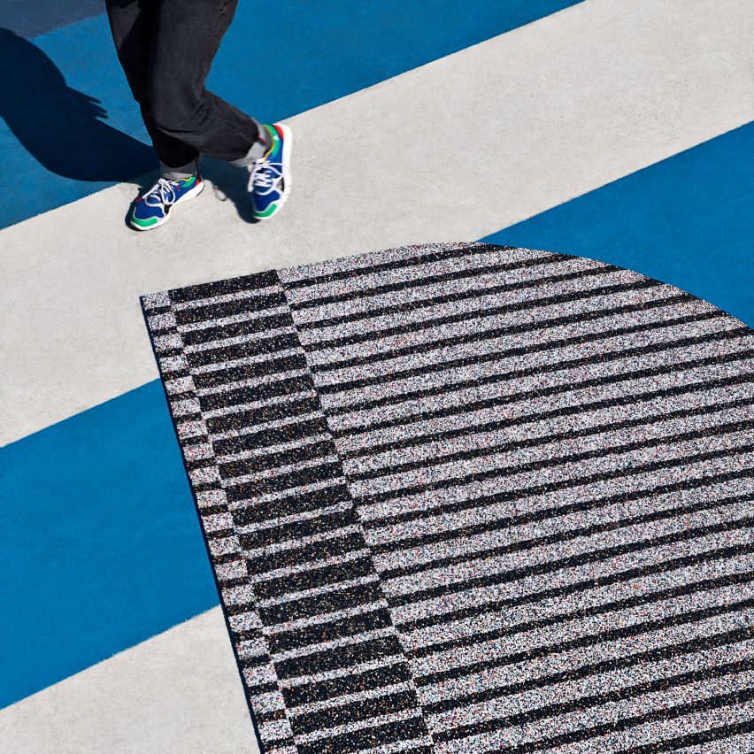 Simone Post makes rugs from old Adidas trainers
