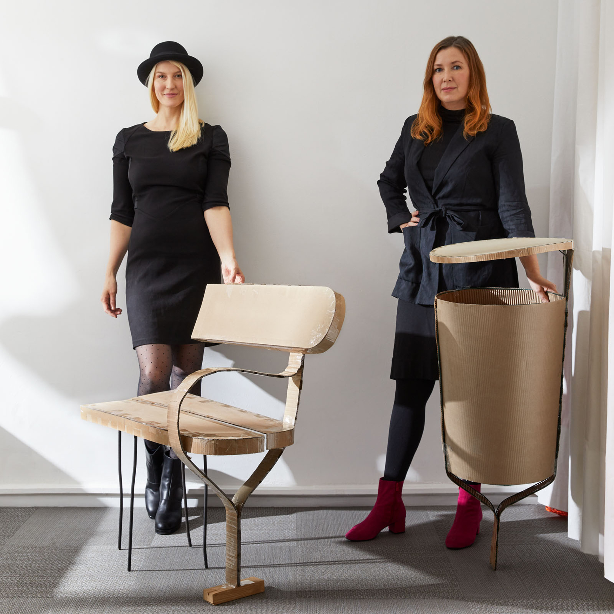 Sofia Lagerkvist and Anna Lindgren, co-founders of Swedish design studio Front, with prototypes of their Folk collection for Vestre