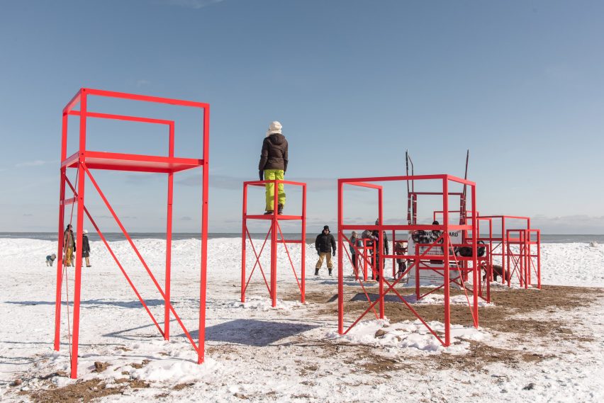 Chairavan installation by Sheridan College students for Winter Stations Toronto 2019