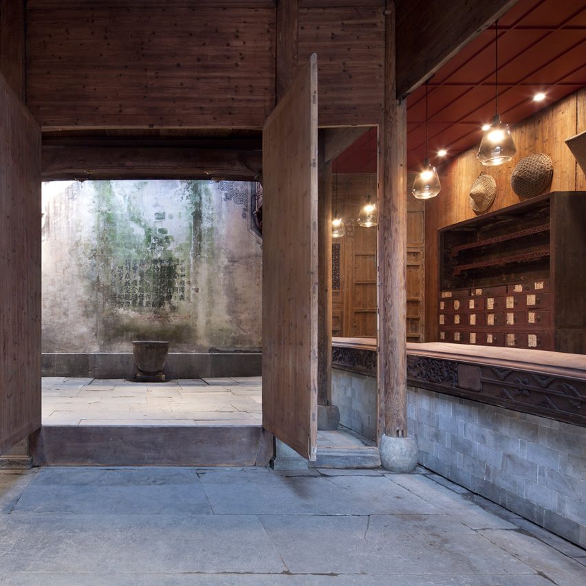 Dezeen's top 10 hotels of 2019: Interiors of Wuyuan Skywells hotel, designed by anySCALE Architecture Design