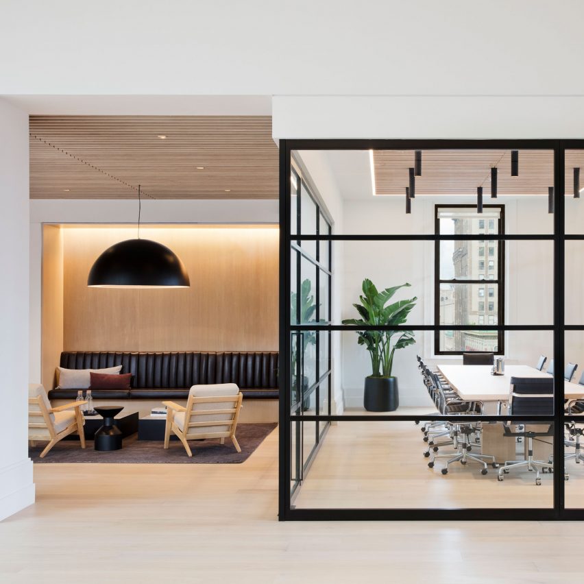Fogarty Finger revamps New York office building with glazed and cosy wooden meeting spaces