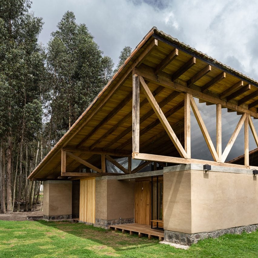 Angled roof tops rammed-earth walls of Rama Estudio's Casa Lasso in rural Ecuador