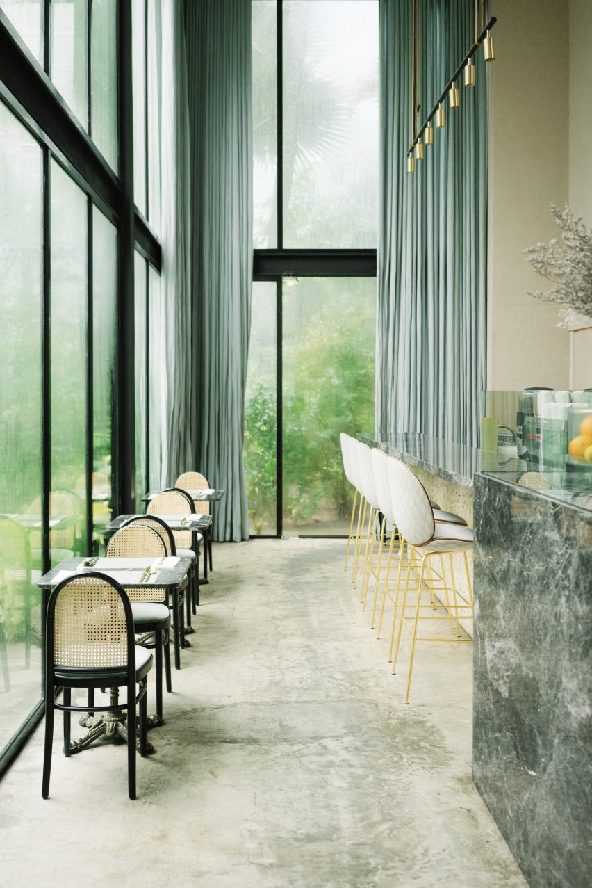 Interiors of the Harlan + Holden Glasshouse cafe designed by Gamfratesi