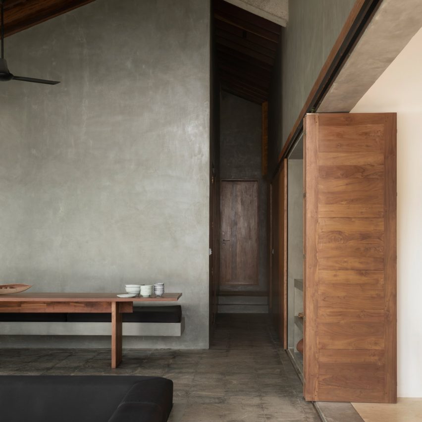 Concrete surfaces create "rough luxury" inside K House in Sri Lanka