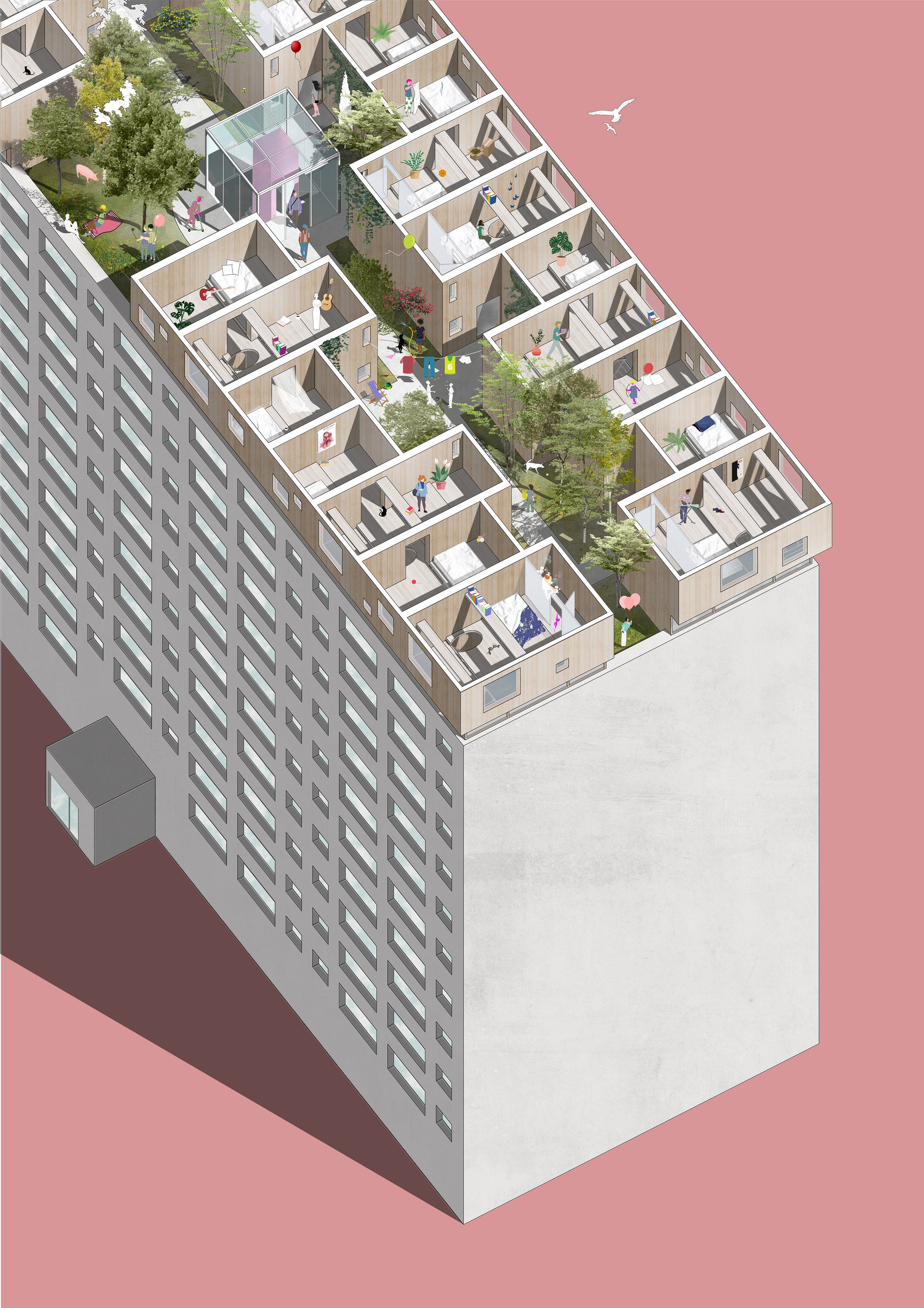 Danish architect Sigurd Larsen has designed a proposal for modular housing installed on a Berlin rooftop