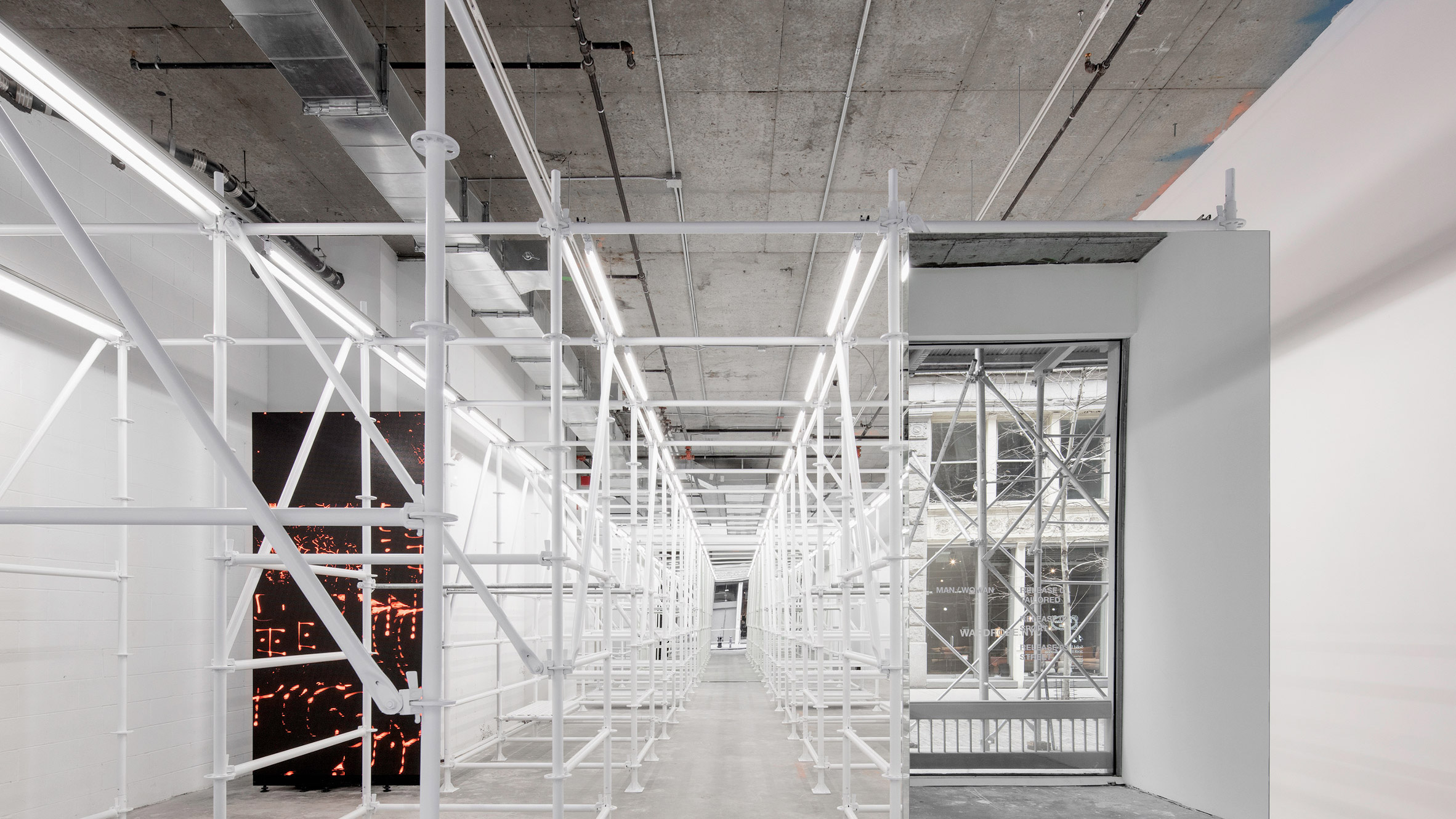 White scaffolding fills interior of Wardrobe NYC boutique by