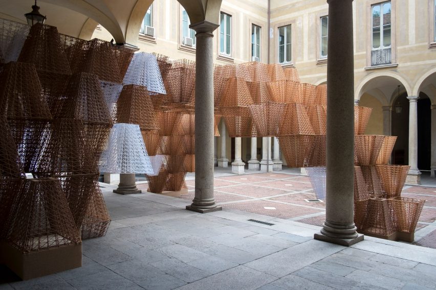 Arthur Mamou-Mani and COS create 3D-printed Conifera installation from 700 bioplastic bricks in Milanese palazzo