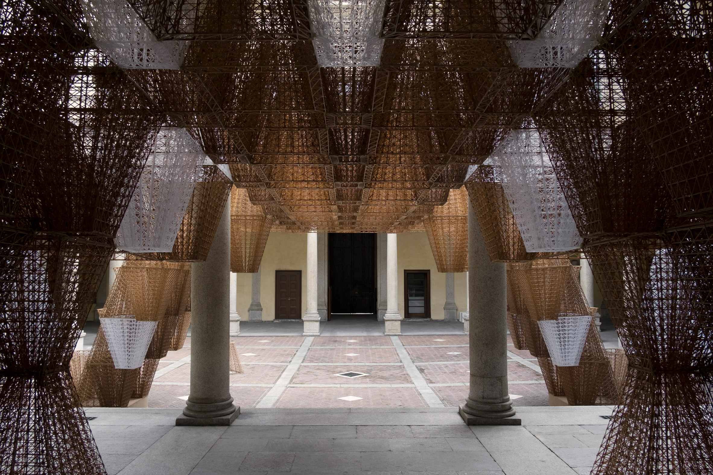 Arthur Mamou-Mani and COS create 3D-printed Conifera installation from 700 bioplastic bricks in Milanese palazzo