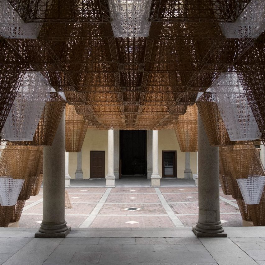 Arthur Mamou-Mani and COS create 3D-printed Conifera installation from 700 bioplastic bricks in Milanese palazzo