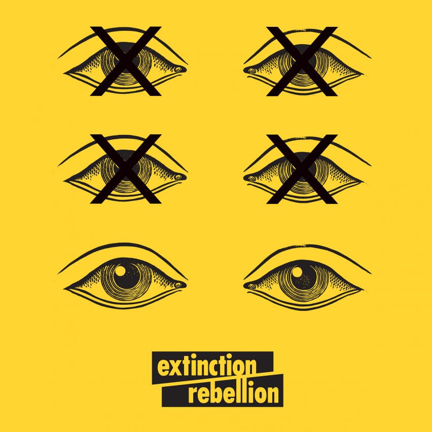 Extinction Rebellion uses bold graphics in protest against climate change