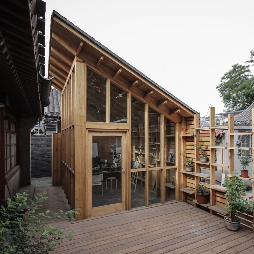 Zai's Hutong Filter features a pixelated shingle wall overlooking a traditional courtyard