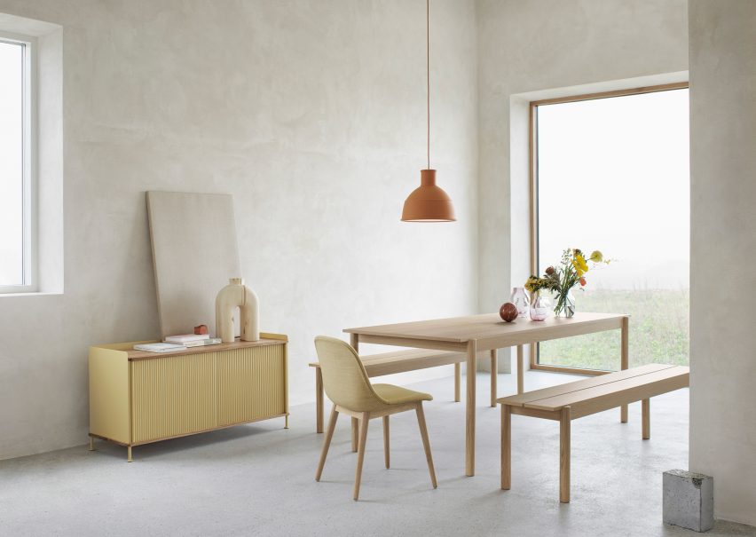 Linear Wood table and bench by Thomas Bentzen for Muuto