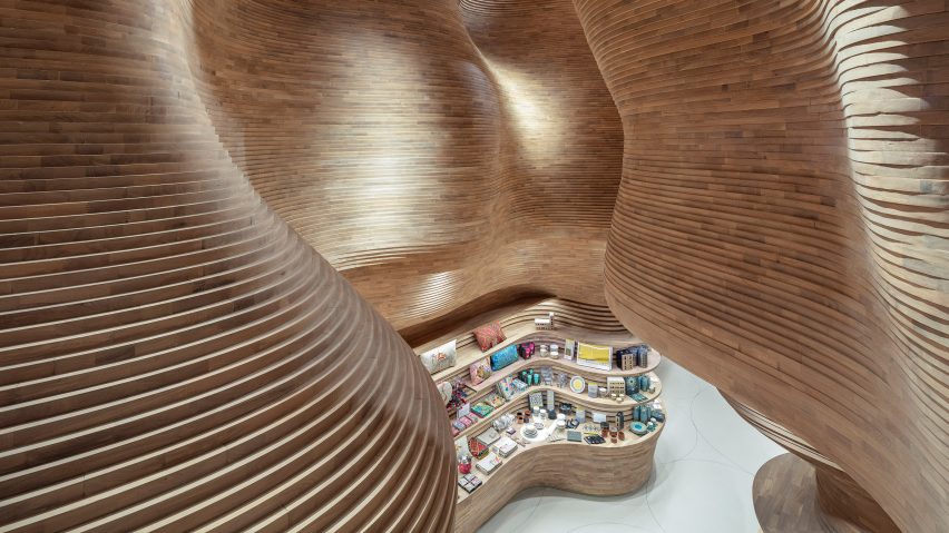 Cave-like interiors of National Museum of Qatar gift shop by Koichi Takada Architects