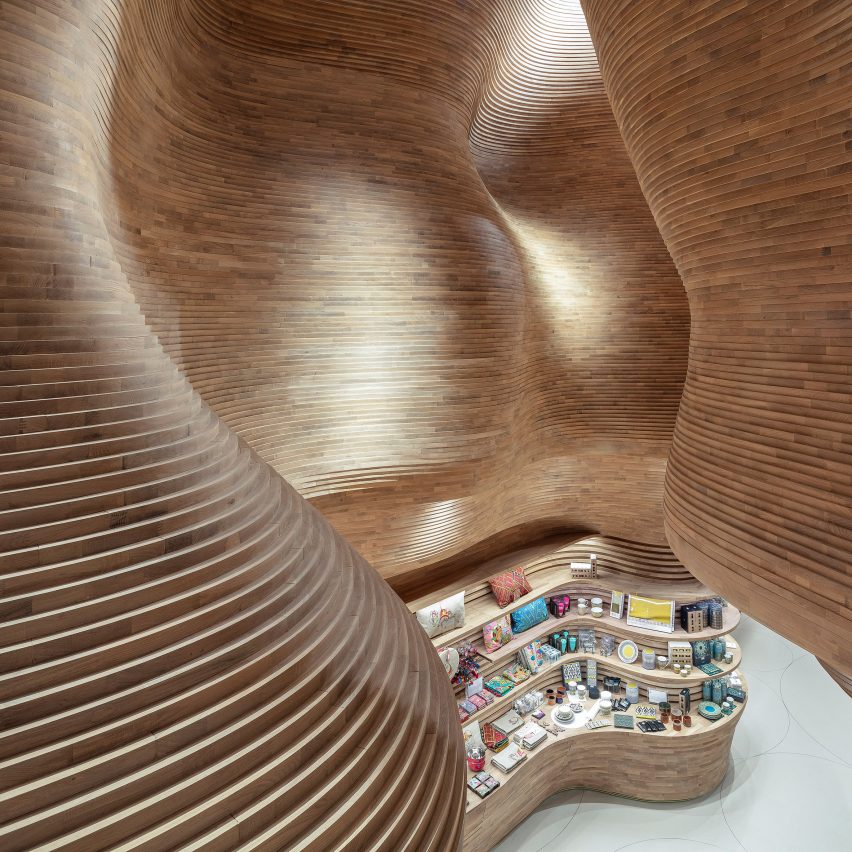 Cave-like gift shops created by Koichi Takada Architects inside National Museum of Qatar