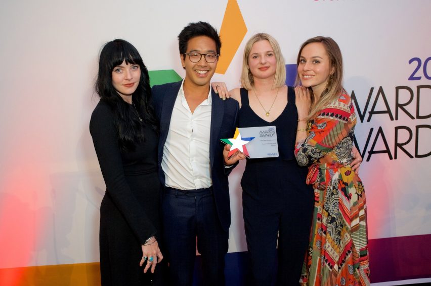 Dezeen Awards team "made their mark" with the first ever winners' ceremony, taking home the title of Best New Awards Event at the Awards Awards 2019