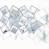 Isometric section drawing of House in Hokusetsu by Tato Architects