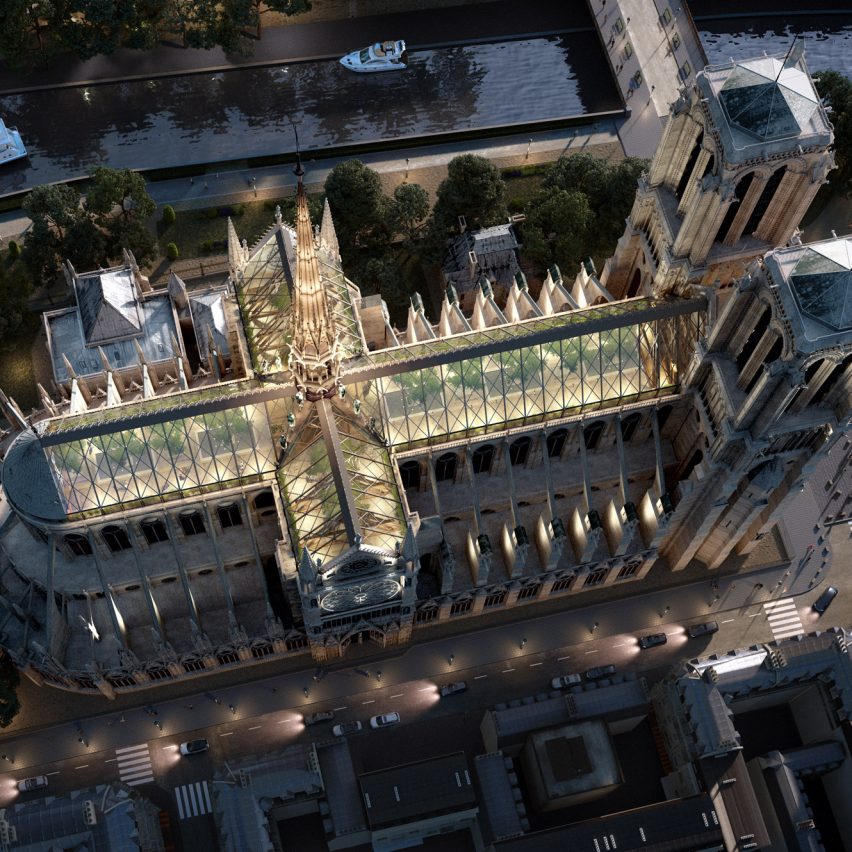 Miysis Studio envisions Notre-Dame with a reconstructed spire and glass ...