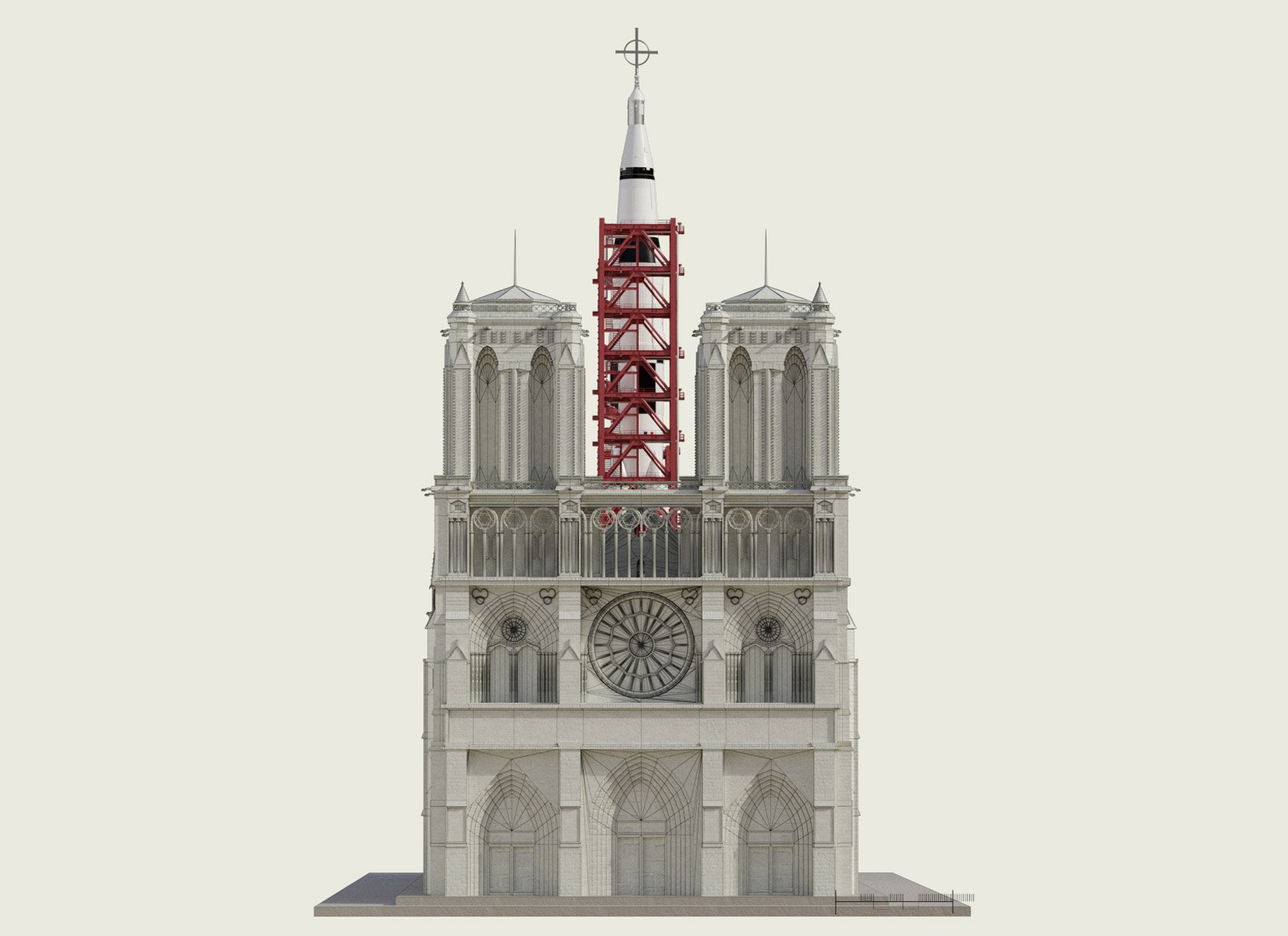 Designer Sebastian Errazuriz has designed a space rocket launch pad for Notre-Dame in an "act of creative one-upmanship" to demand an end to architects' proposals.