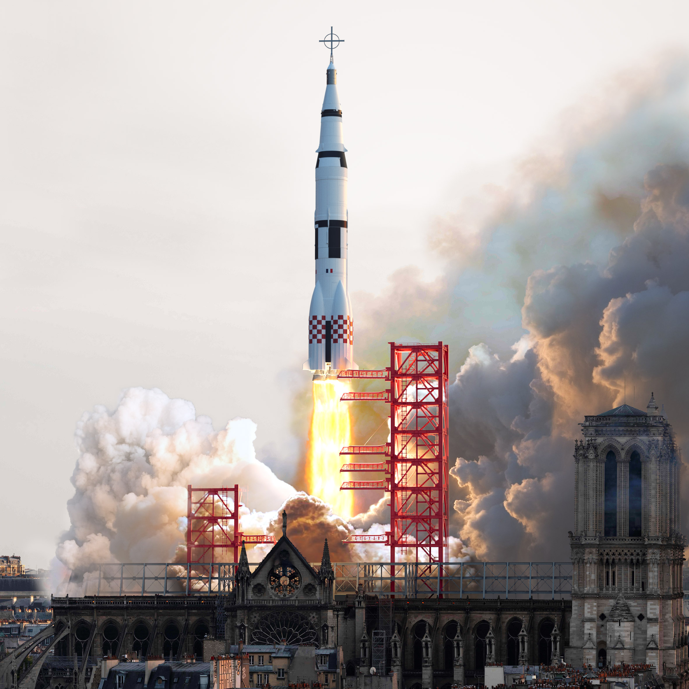 Designer Sebastian Errazuriz has designed a space rocket launch pad for Notre-Dame in an "act of creative one-upmanship" to demand an end to architects' proposals