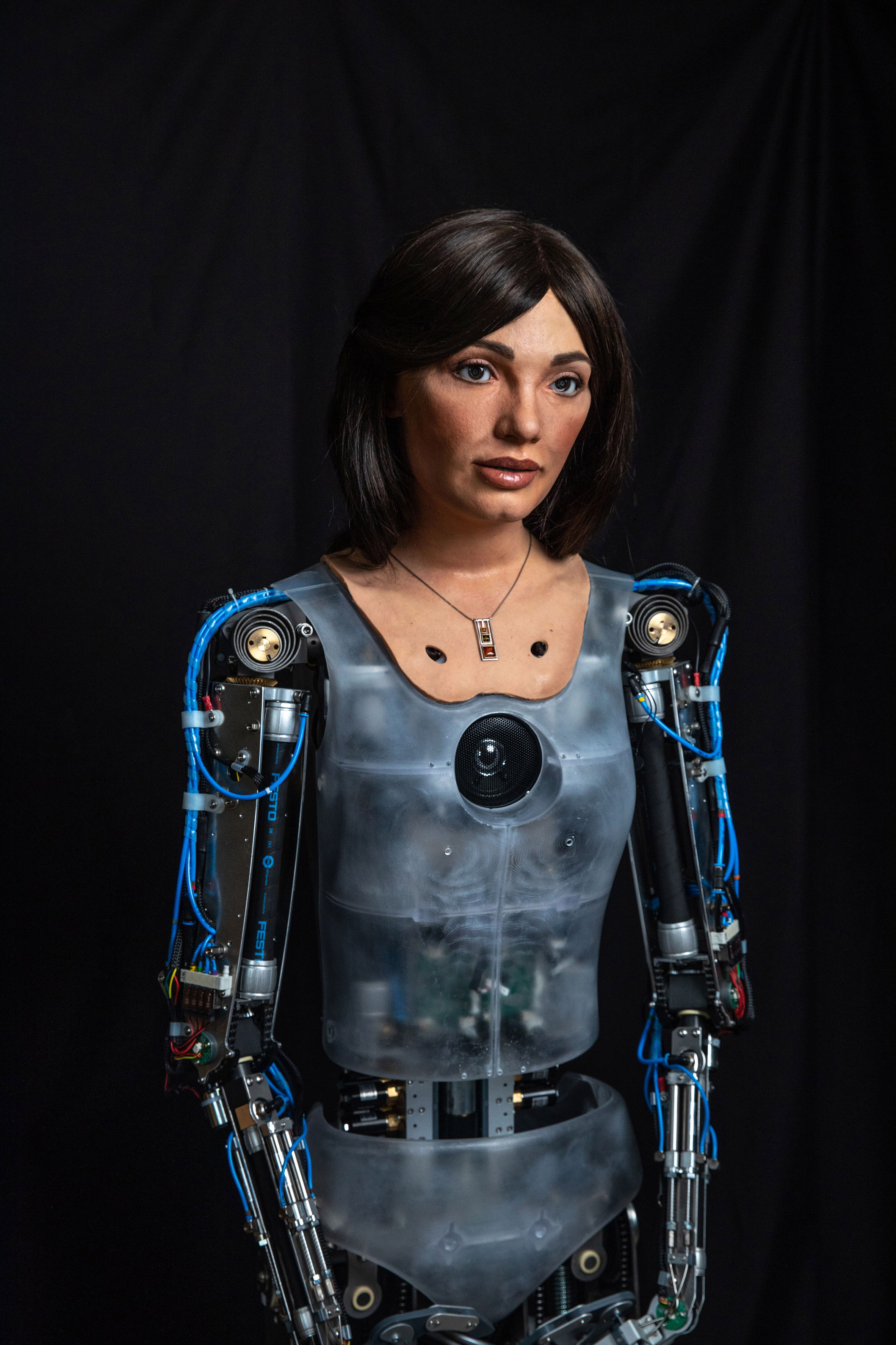 AI robot Ai-Da presents original artworks in University of Oxford exhibition
