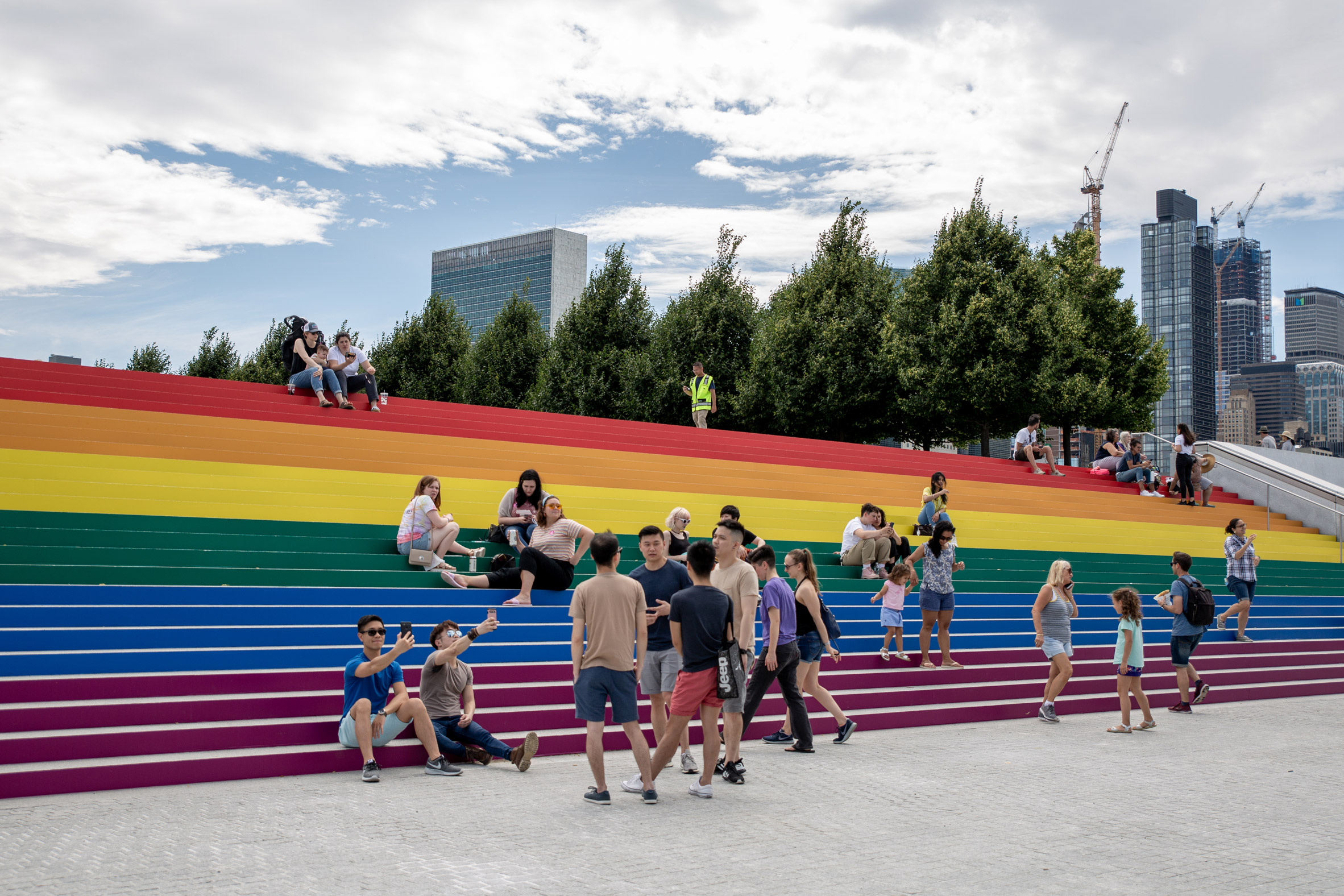 Ascend With Pride installation at Louis Kahn's Four Freedoms Park in New York City's Roosevelt Island