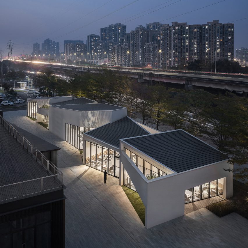 Six interlocking concrete blocks form Living Art Pavilion in Shenzhen