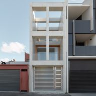 An exposed concrete frame supports this 4.2-metre-wide skinny house in Melbourne designed by Oliver du Puy Architects to feature meditation spaces.