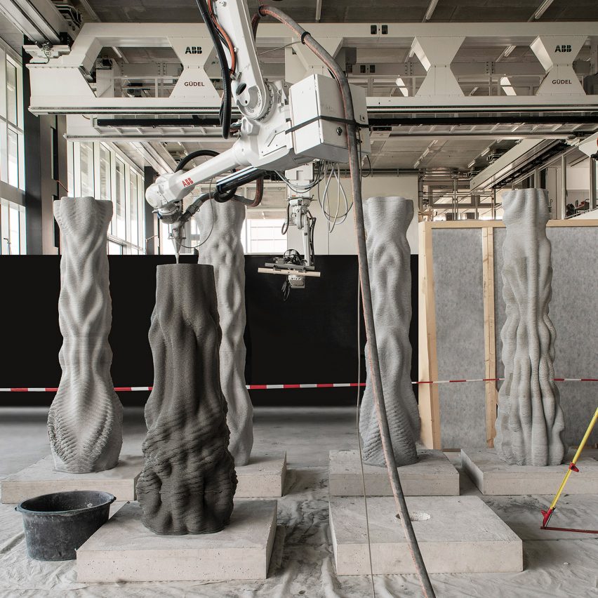 Concrete Choreography 3D-printed pillars by students at ETH Zurich