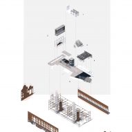 Exploded isometric drawing of Funeral Futures Eco-crematorium by Moying Huang