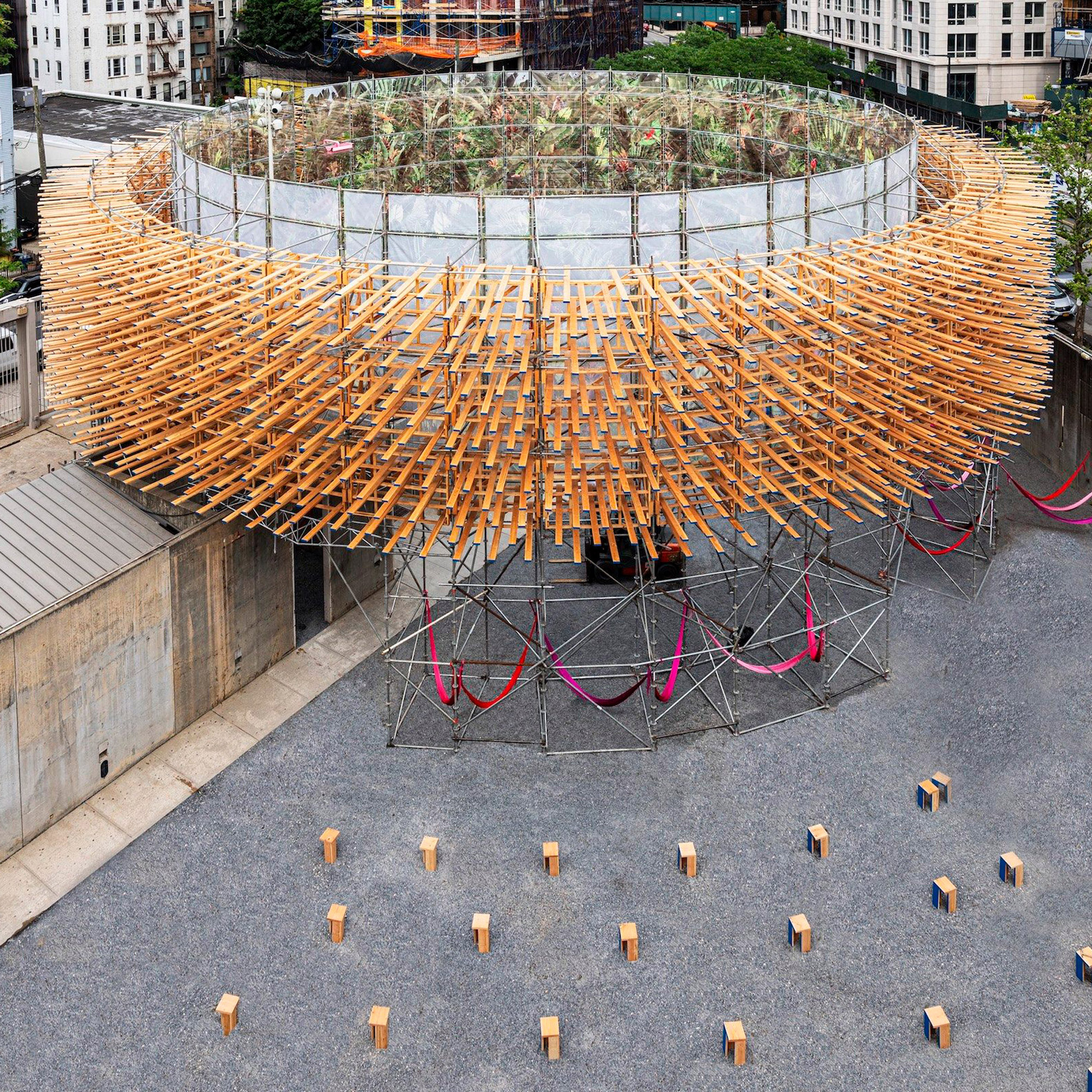 Sømil Jabeth Wilson Mauve Pedro & Juana builds spiky "junglescape" in MoMA PS1 courtyard