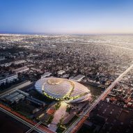 AECOM designs LA Clippers sports complex to resemble a "basketball swishing through a net"