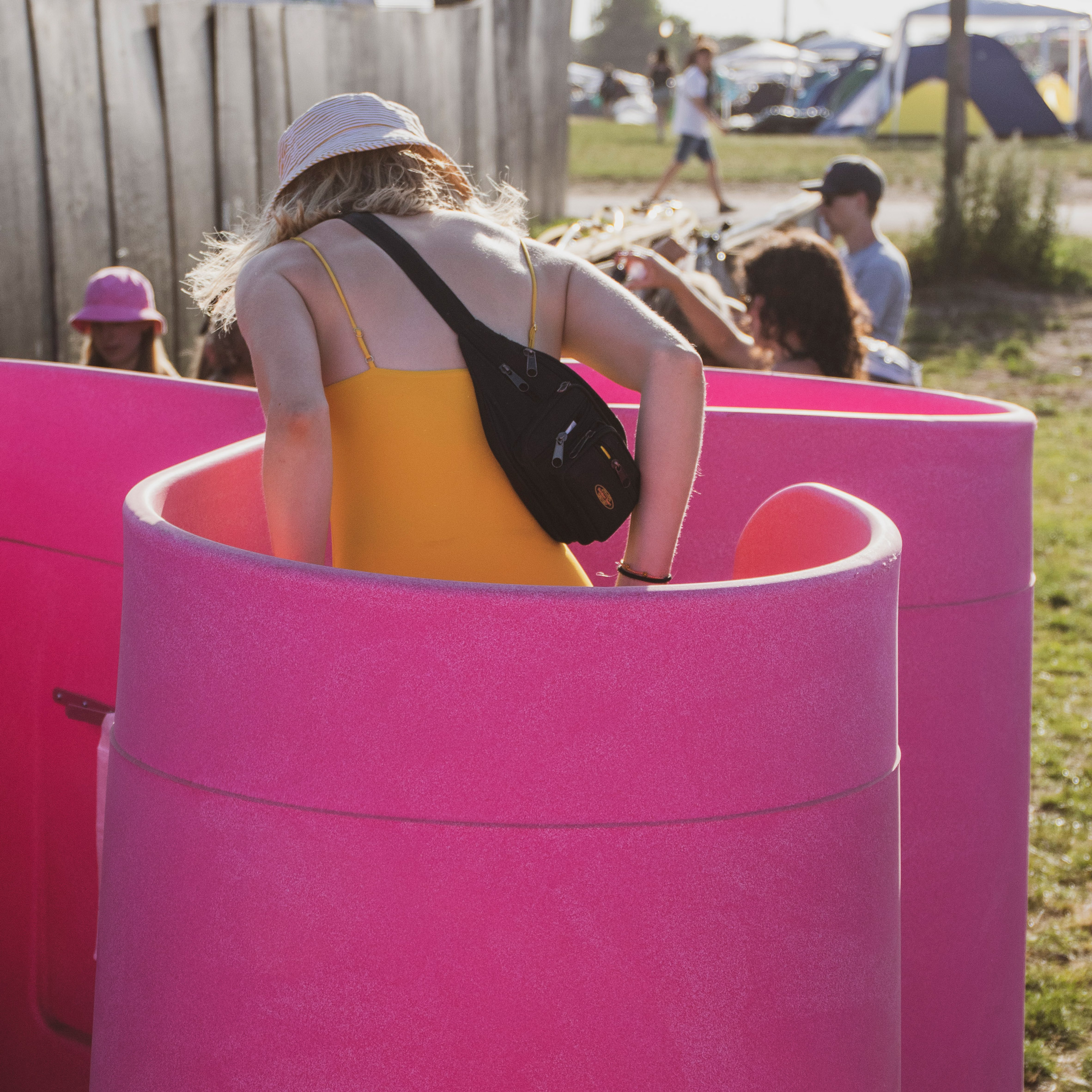 Lapee is an industrial-standard female urinal for festivals and outdoor events that allows people who need to pee sitting down to do so quickly and safely.