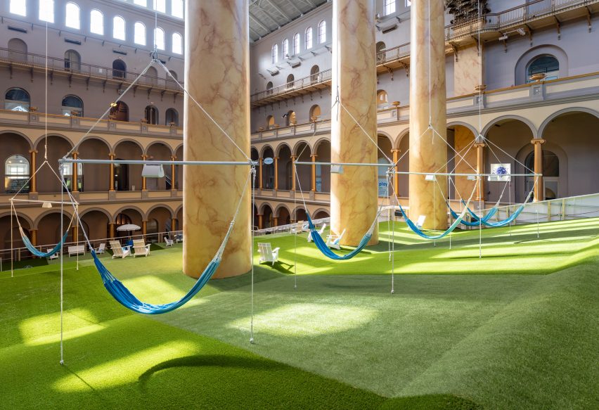 Lawn installation by Rockwell Group at Washington DC's National Building Museum
