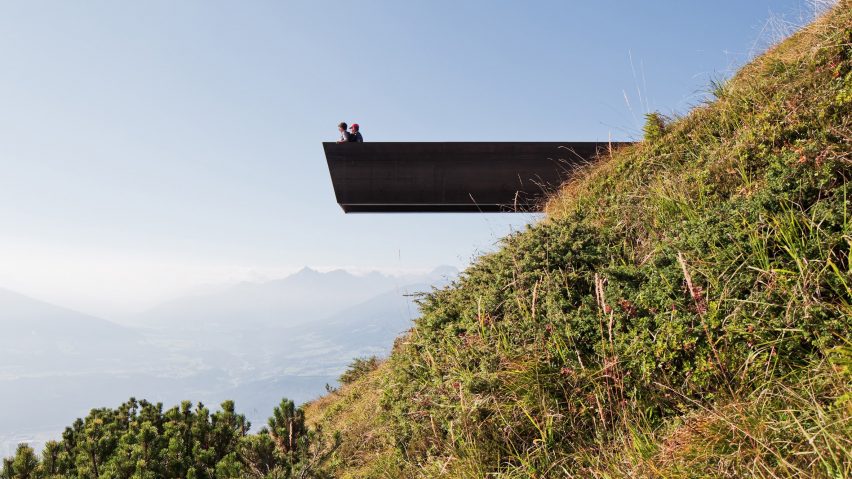 Cantilevered viewpoint on Perspektivenweg walking trail by SnÃ¸hetta, Innsbruck, Austria
