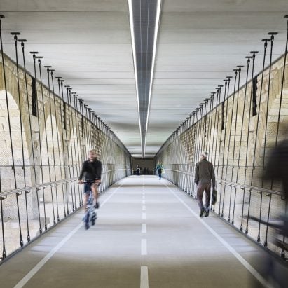 Pedestrian and cycle footbridge under the Adolphe Bridge, Luxembourg City, Luxembourg, by CBA Architects