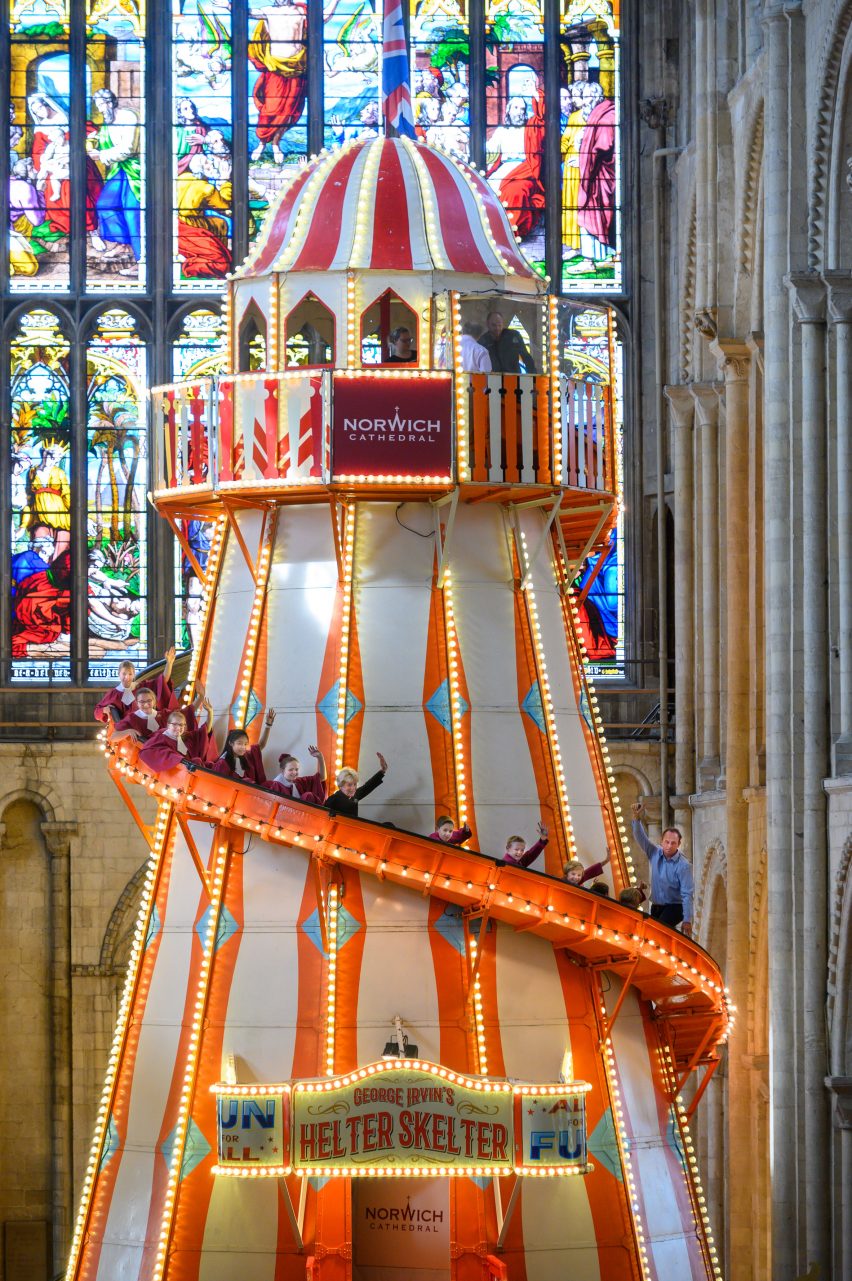 Helter skelter in Norwich Cathedral as part of its Seeing It Differently campaign