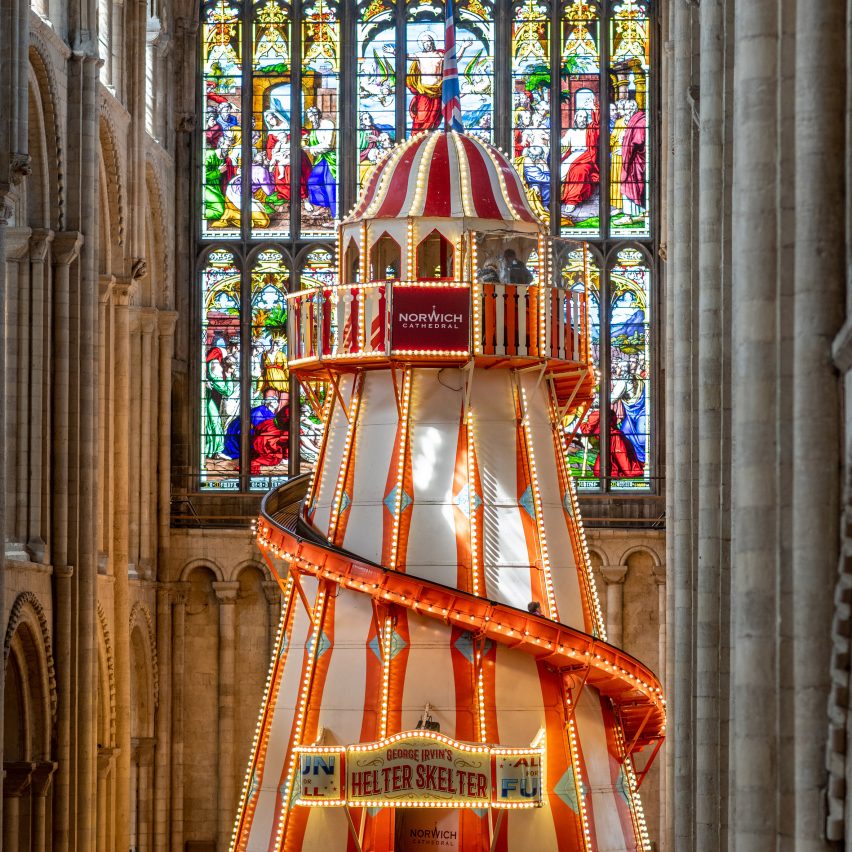 Helter skelter installed in Norwich Cathedral so visitors can admire its architecture up close